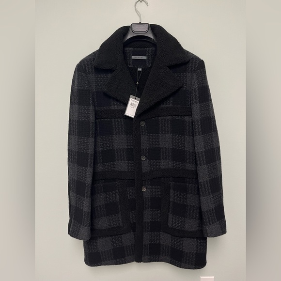 Brand-new w/tags JOHN VARVATOS Runway Blue/Black Plaid Faux Shearling 48 38 - Picture 9 of 12